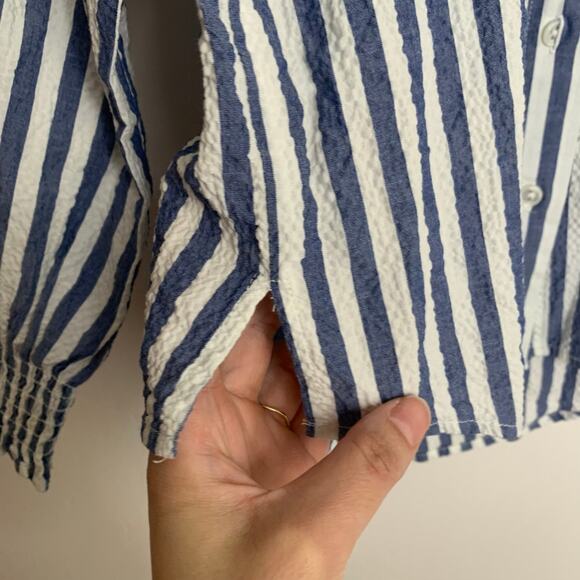 Veronica Beard Small Calisto Striped Ruffled Collar Shirt French Blue Small - Picture 11 of 15